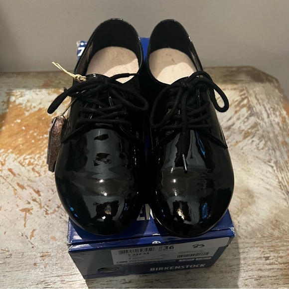 Birkenstock Saunders Womens Black Patent Lace-Up NWT NWB Shoes Size 36/5 - Picture 3 of 9